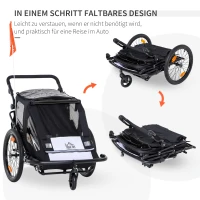 HOMCOM 2-in-1 Kinderanhänger, Regenschutz, Sicherheitsgurt, für 2 Kinder, schwarz, 160 x 83 x 96 cm(m-8)