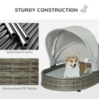 PawHut Wicker Covered Dog Bed, Waterproof Pet Sofa Outdoor with Adjustable Canopy, Soft Cushion for Small and Medium Dogs, Grey(m-6)