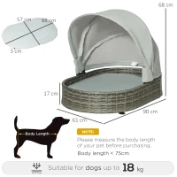 PawHut Wicker Covered Dog Bed, Waterproof Pet Sofa Outdoor with Adjustable Canopy, Soft Cushion for Small and Medium Dogs, Grey(m-3)