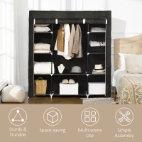 HOMCOM Portable Wardrobe, Foldable Fabric Wardrobe, 150 x 43 x 162.5cm, Clothes Storage Organiser with Hanging Rail, Shelves, Fabric Cover for Bedroom, Black(m-6)