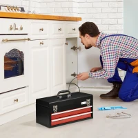 DURHAND 2 Drawer Tool Chest, Lockable Metal Tool Box with Ball Bearing Runners, Portable Toolbox, 460mm x 240mm x 220mm, Black(m-10)