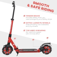 HOMCOM Foldable Adjustable Kick Scooter, with Dual Shock Absorber and ABEC-9 Bearing - Red(m-7)
