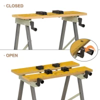 DURHAND 4-in-1 Work Bench, Saw Horse Folding Clamp Table w/ 4 Adjustable Clamping Pegs for DIY Home Garage, Grey(m-5)