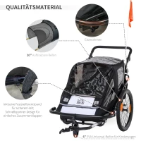 HOMCOM 2-in-1 Kinderanhänger, Regenschutz, Sicherheitsgurt, für 2 Kinder, schwarz, 160 x 83 x 96 cm(m-6)