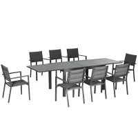 Outsunny Conjunto de Jardim Refeição de 9 Peças com Mesa Extensível 8 Cadeiras Empilháveis 135-270x89x74cm Cinza(m-10)