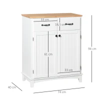HOMCOM Modern Kitchen Cupboard, Wooden Storage Cabinet, Tableware Organizer with 2 Drawers for Living & Dining Room, White(m-3)