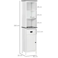 kleankin Tall Bathroom Cabinet, Freestanding Tallboy Storage Unit with Drawer and Adjustable Shelf for Living Room, White(m-3)