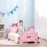 ZONEKIZ Princess-Themed Kids Toddler Bed w/ Cute Patterns, Safety Rails, for Ages 3-6 Years - Pink(m-2)