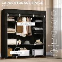 HOMCOM Portable Wardrobe, Foldable Fabric Wardrobe, 150 x 43 x 162.5cm, Clothes Storage Organiser with Hanging Rail, Shelves, Fabric Cover for Bedroom, Black(m-4)