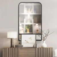 HOMCOM Modern Square Wall Mirror with Storage Shelf, 86 x 53 Mirrors for Living Room, Bedroom, Black(m-7)