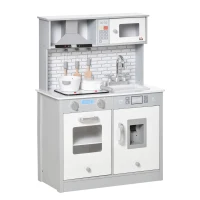 HOMCOM Kinderküche Spielküche aus Holz Küchenspielzeug mit Zubehör Musikspielküche Spielzeugset Spielzeugküche für 3–6 Jahre Grau 60 x 29 x 84 cm(m-1)