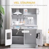 HOMCOM Kinderküche Spielküche aus Holz Küchenspielzeug mit Zubehör Musikspielküche Spielzeugset Spielzeugküche für 3–6 Jahre Grau 60 x 29 x 84 cm(m-7)