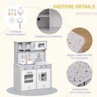 HOMCOM Kinderküche Spielküche aus Holz Küchenspielzeug mit Zubehör Musikspielküche Spielzeugset Spielzeugküche für 3–6 Jahre Grau 60 x 29 x 84 cm(m-6)