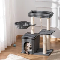 PawHut Cat Tree Tower for Indoor Cats Climbing Activity Center Kitten Furniture with Sisal Scratching Post Bed Condo Perch Teasing Rope Dark Grey(m-11)