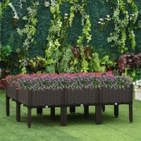 Outsunny 6pcs PP Garden Raised Bed 40Lx40Wx44H cm Self-Watering Design Free Combination Grow Box for Patio Yard Brown(m-14)