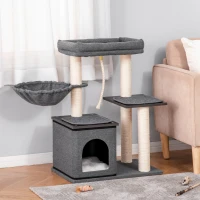 PawHut Cat Tree Tower for Indoor Cats Climbing Activity Center Kitten Furniture with Sisal Scratching Post Bed Condo Perch Teasing Rope Dark Grey(m-2)