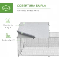 PawHut Galinheiro de Exterior Grande para 10-12 Galinhas de Aço Galvanizado com 2 Ambientes 380x280x195cm Prata(m-7)