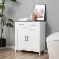 kleankin Freestanding Bathroom Cabinet, Storage Cupboard with 2 Drawers, Double Doors, Adjustable Shelf, White(m-2)