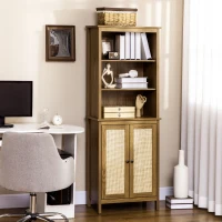 HOMCOM Mobile Libreria Stile Boho in Legno con 3 Ripiani e Armadietto a 2 Ante, 60x34.5x162 cm(m-2)