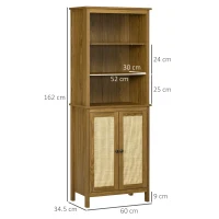 HOMCOM Mobile Libreria Stile Boho in Legno con 3 Ripiani e Armadietto a 2 Ante, 60x34.5x162 cm(m-3)