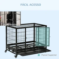PawHut Gaiola de Metal para Cães com Rodas e Freios Bandeja Removível e Porta com Trava para Golden Retriver Labrador 92x62x75cm Preto(m-5)