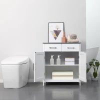 kleankin Freestanding Bathroom Cabinet, Storage Cupboard with 2 Drawers, Double Doors, Adjustable Shelf, White(m-11)