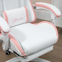 Vinsetto Computer Gaming Chair, PU Leather Desk Chair with Footrest, Swivel Task Chair with 135° Reclining Back and Lumbar Support, PC Chair for Adults, White and Pink(m-9)