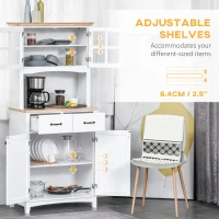 HOMCOM Coastal Style Kitchen Buffet and Hutch Wooden Storage Cabinet with Framed Glass Door, Drawers Microwave Space for Dining Room, Living Room, White(m-5)