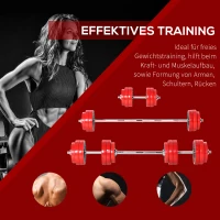 HOMCOM zestaw hantli 30 kg 2 w 1 hantle i sztanga regulowane podnoszenie ciężarów do fitnessu domowego mięśnie stal tworzywo sztuczne PP żelazo piasek kolor czerwony + czarny 21,5 x 21,5 x 3,8 cm(m-5)
