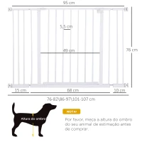 PawHut Barreira de Segurança para Animais de Estimação Extensível para Escadas e Portas Barreira de Segurança para Cães 76-107x76 cm Branco(m-3)
