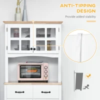 HOMCOM Coastal Style Kitchen Buffet and Hutch Wooden Storage Cabinet with Framed Glass Door, Drawers Microwave Space for Dining Room, Living Room, White(m-7)