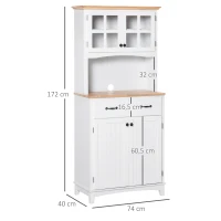 HOMCOM Coastal Style Kitchen Buffet and Hutch Wooden Storage Cabinet with Framed Glass Door, Drawers Microwave Space for Dining Room, Living Room, White(m-3)