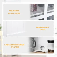 HOMCOM Coastal Style Kitchen Buffet and Hutch Wooden Storage Cabinet with Framed Glass Door, Drawers Microwave Space for Dining Room, Living Room, White(m-6)