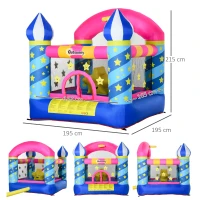 Outsunny Castelo inflável para crianças de Estrelas  com cama de salto Cesta Inflador e bolsa para interior e exterior 195x195x215 cm Multicolor(m-3)