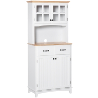 HOMCOM Coastal Style Kitchen Buffet and Hutch Wooden Storage Cabinet with Framed Glass Door, Drawers Microwave Space for Dining Room, Living Room, White