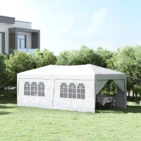 Outsunny 3 x 6 m Pop Up Gazebo with Sides and Windows, Height Adjustable Wedding Camping Party Tent Canopy Marquee with Storage Bag for Garden, Event, White(m-13)