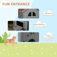 PawHut Solid Wood Cat Condos Natural Water Proof Outdoor 2-Floor Pet Shelter(m-5)