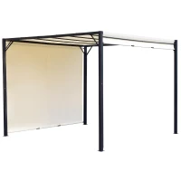 Outsunny Pérgola 3x3 Pérgola com Teto Retrátil e Parede Lateral Versátil para Jardim pátio Terraço e Tecido de Poliéster Creme e Preto(m-1)