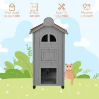 PawHut Solid Wood Cat Condos Natural Water Proof Outdoor 2-Floor Pet Shelter(m-6)