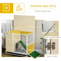 PawHut Cusca pentru iepuri mobilier cu roti, Cusca pentru iepurasi masa laterala cu tavita detasabila, acces prin partea superioara, 78 x 52.5 x 76.5 cm, stejar(m-5)