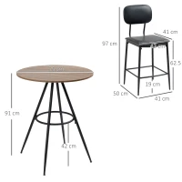HOMCOM Set de Masa si Scaune de Bar din 3 Piese cu Cadru Metalic Robust, Blat Inalt Biostro Dinette, 2 Scaune Captusite pentru Bucatarie, Spatiu Mic, Asamblare Usoara, Maro(m-3)