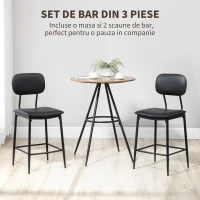 HOMCOM Set de Masa si Scaune de Bar din 3 Piese cu Cadru Metalic Robust, Blat Inalt Biostro Dinette, 2 Scaune Captusite pentru Bucatarie, Spatiu Mic, Asamblare Usoara, Maro(m-4)