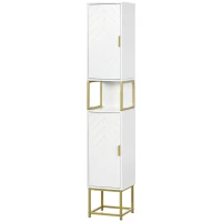 kleankin Narrow Bathroom Storage Cabinet, Freestanding Tallboy Storage Unit with Adjustable Shelf, 2 Doors and Steel Base, Slim Corner Organizer, White(m-11)