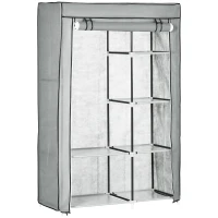 HOMCOM Dulap portabil din otel, PP cu 6 rafturi deschise, 1 cuier si usa cu balamale, 103x43x162,5 cm, gri(m-1)