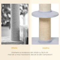 PawHut Ansamblu de joaca pentru pisici cu culcus, perna si tapiterie din plus, stalp din franghie de sisal, 45x45x91cm, albastru deschis(m-6)