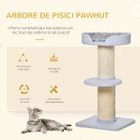 PawHut Ansamblu de joaca pentru pisici cu culcus, perna si tapiterie din plus, stalp din franghie de sisal, 45x45x91cm, albastru deschis(m-4)