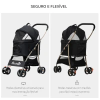 PawHut Carrinho para Animais de Estimação 3 em 1 Dobrável com Bolsa de Transporte Cesta de Armazenamento e Travão 82x49,5x98cm Preto(m-7)