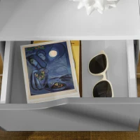 HOMCOM Set de 2 noptiere moderne cu sertar si raft, noptiere din lemn MDF, 36,8x33x43,8cm, alb si gri(m-9)