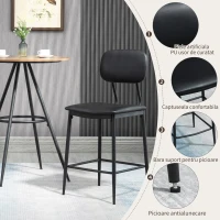 HOMCOM Set de Masa si Scaune de Bar din 3 Piese cu Cadru Metalic Robust, Blat Inalt Biostro Dinette, 2 Scaune Captusite pentru Bucatarie, Spatiu Mic, Asamblare Usoara, Maro(m-5)