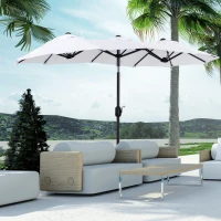 Outsunny Umbrela de soare de gradina basculabila dubla cu deschidere cu manivela, copertina cu orificii cu ventilatie si 12 nervuri, 295x152x222cm, alb(m-2)